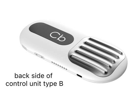 Back side of control unit type B, with a note display reading Cb and a metal ridged stroke surface