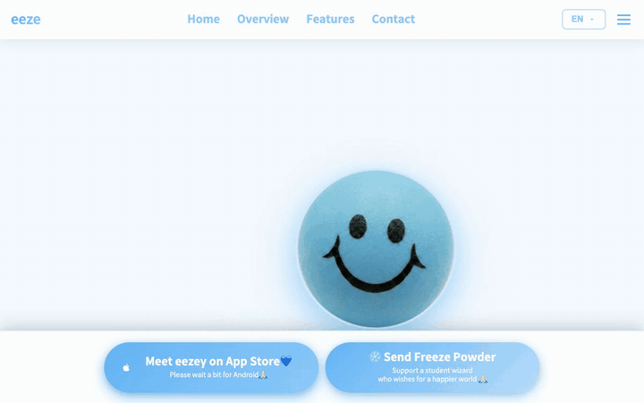 Scrolling through the eeze landing page: eezey introduces itself, asks to be squeezed, shares a letter, then the page opens onto eeze and its key features
