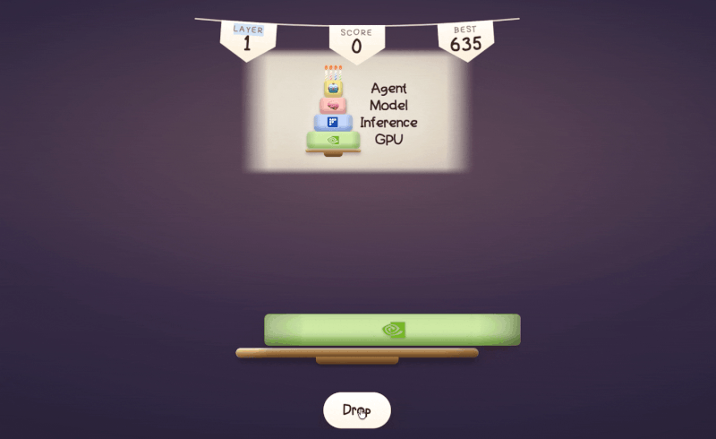 Stack Your AI Coding Cake game with four layers: agents, models, inference, and GPUs